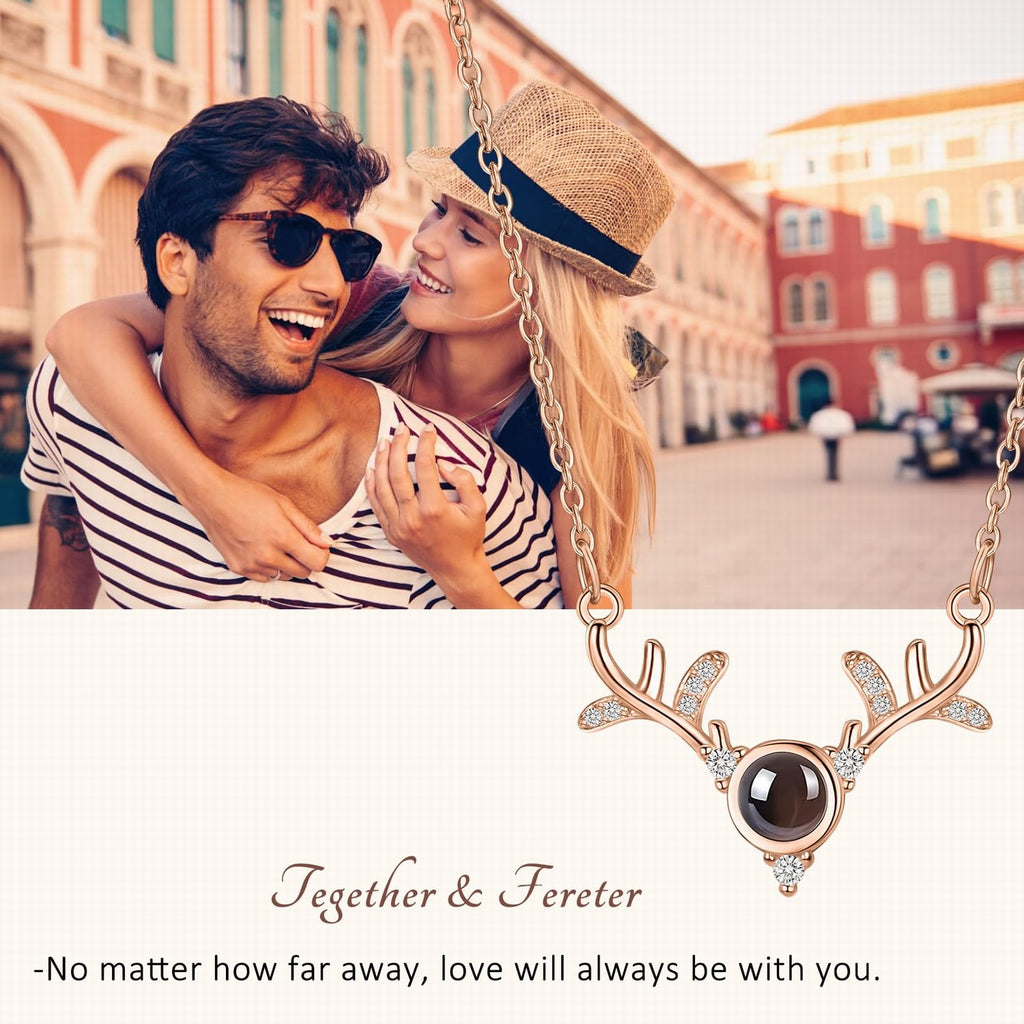 Photo Necklace Personalized Picture Projection Necklace, Custom Memorial Ring Holder Charm Pendant, Customized Text & Love in 100 Languages Wedding Engagement Ring Keeper Necklace for Women