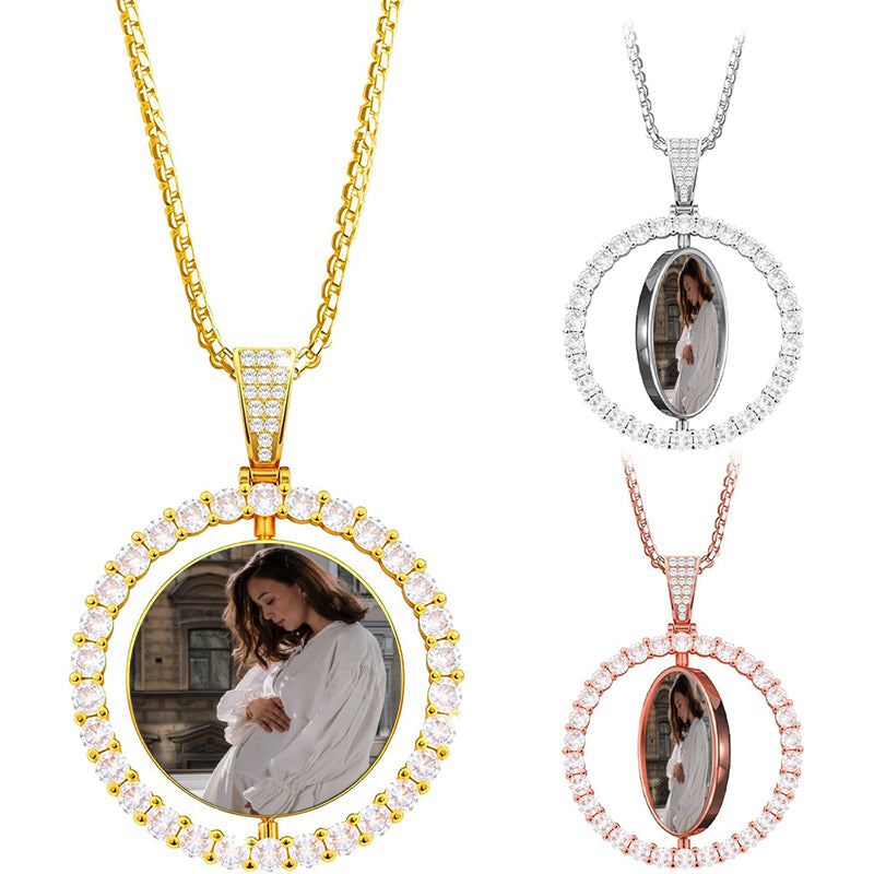 Personalized Circle Chain Big Pendant Picture Chain Custom Pendant for Men Women Oversized Photo with Cubic Zirconia Hip-hop Jewelry for Friends Lovers Family