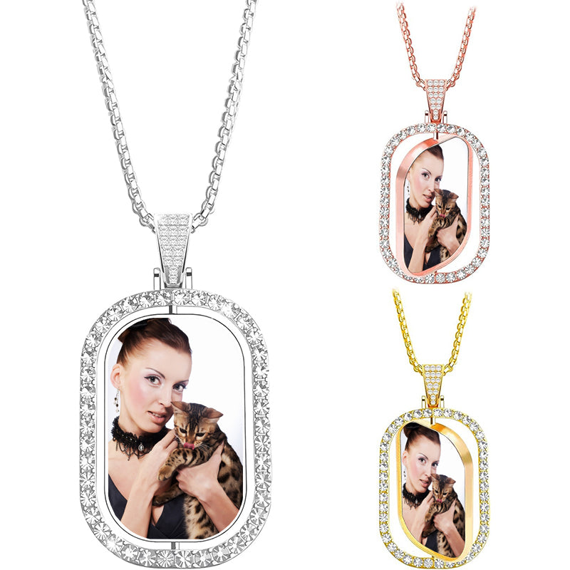 Personalized PICTURE NECKLACE Photo Locket Round Necklaces Birthday Gift for Him Dad Men Her Women Couple Girlfriend Rose Custom Engraved