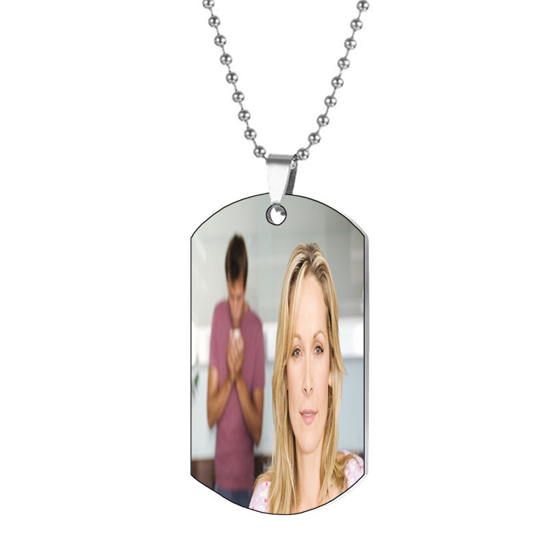 Silver Engraved Photo Necklace Custom Family Portrait Memorial Necklace Pet Portrait Necklace Line Art Jewelry Picture Engraving?Necklace