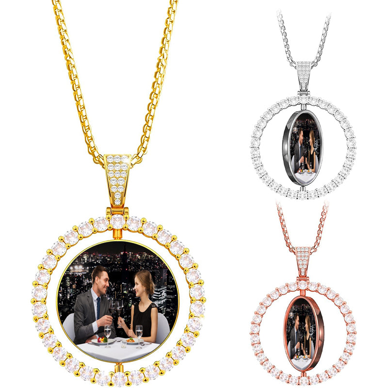 Custom Couple Photo Pendant: Plated, Personalized Engraving