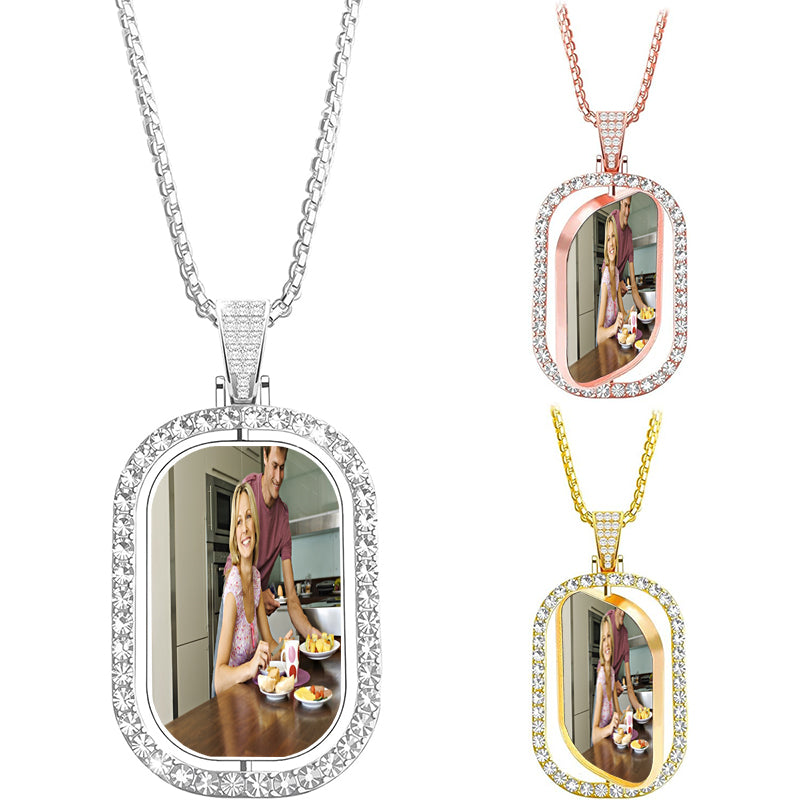 Custom Circle Chain with Wings, Memory Necklaces Picture Necklace Personalized Photo Gifts for Men Women, Customized Angel Wing Round Chain Pendant