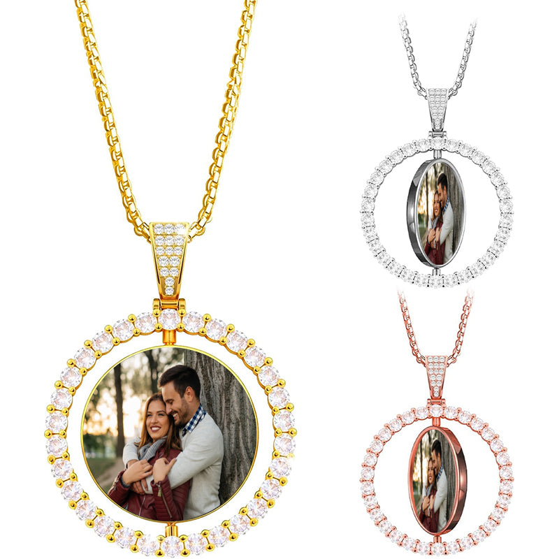 SOLID  Curb Link Framed Medallion Picture Frame Memory Pendant Yellow