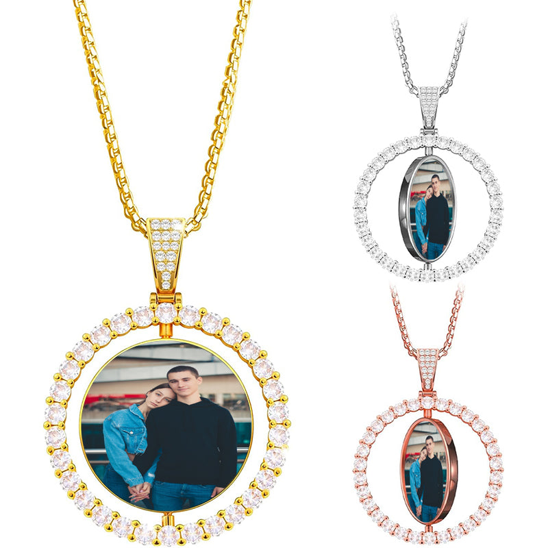 Custom Made Big Photo Medallions Picture Necklace | Cubic Zircon Jewelry | Hip Hop Jewelry | Iced Out Pendant | Necklace Gift | Gift for her