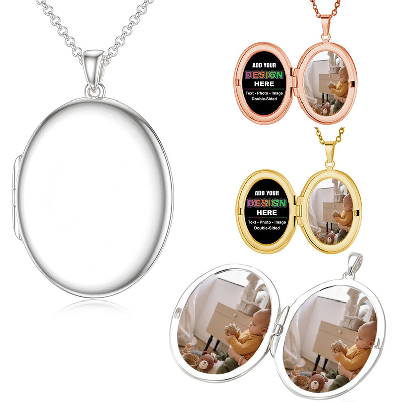 Personalized Oval Fingerprint Photo Picture Text Engraving Custom Dog Tag Urn Memorial Pendant for Ashes Cremation w/Rolo Chain Necklace 21''