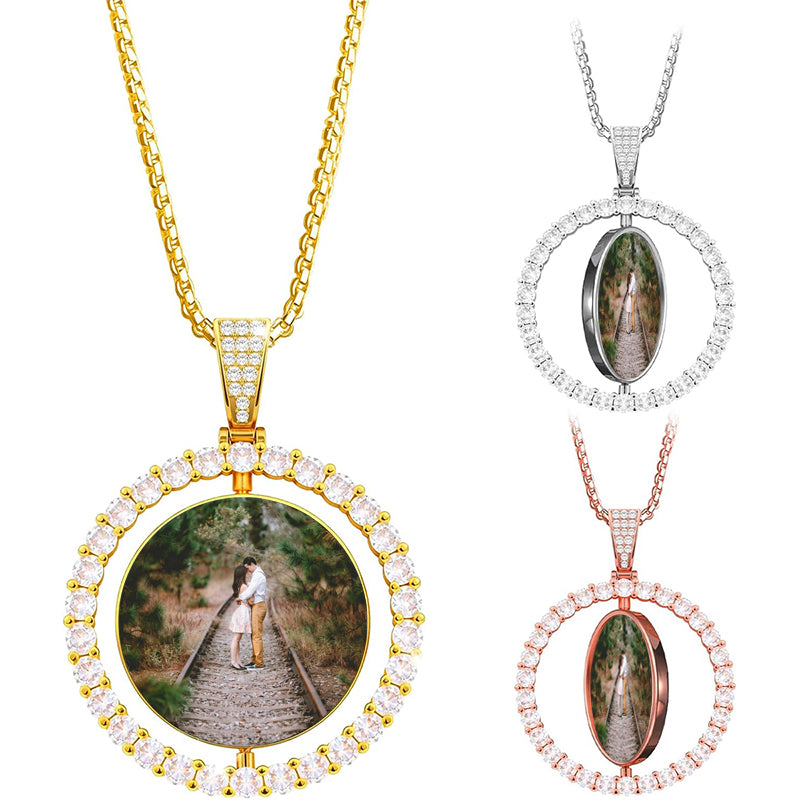 Personalized Sliding Photo Locket Necklace ¨C Engraved Pendant ¨C Custom Picture Locket ¨C Gift for Her