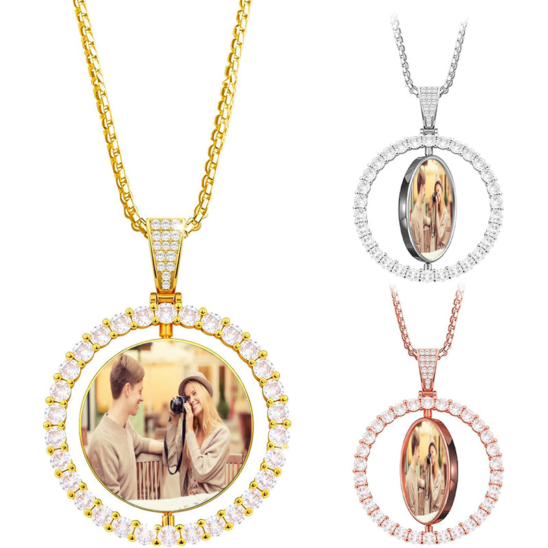 Personalized Picture Necklace Projection necklaces, /Silver Necklace for Women Heart Pendant with CZs, Necklaces with Photo Inside, Customized Photo Gifts for Mom Wife Birthday Christmas