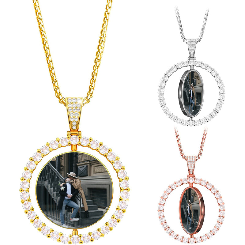 Personalized Photo Projection Necklace,Photo Necklace for Men,Picture Inside Jewelry,Men's Memorial Necklace,Father's Day Gift,Gift for Him