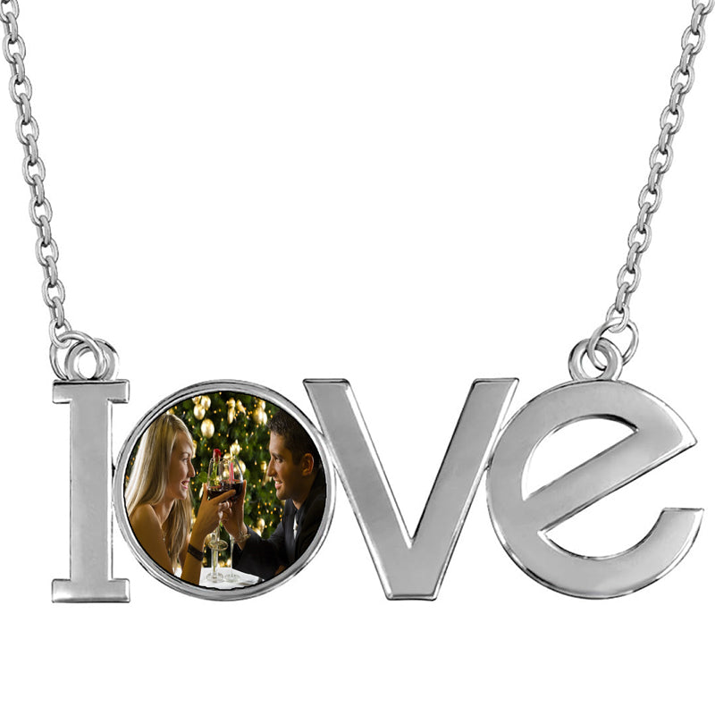 Custom Photo Filled Heart Locket Necklace Engraved Old English Initial Necklace Personalized Gift Memorial Christmas Her Him Minimalist