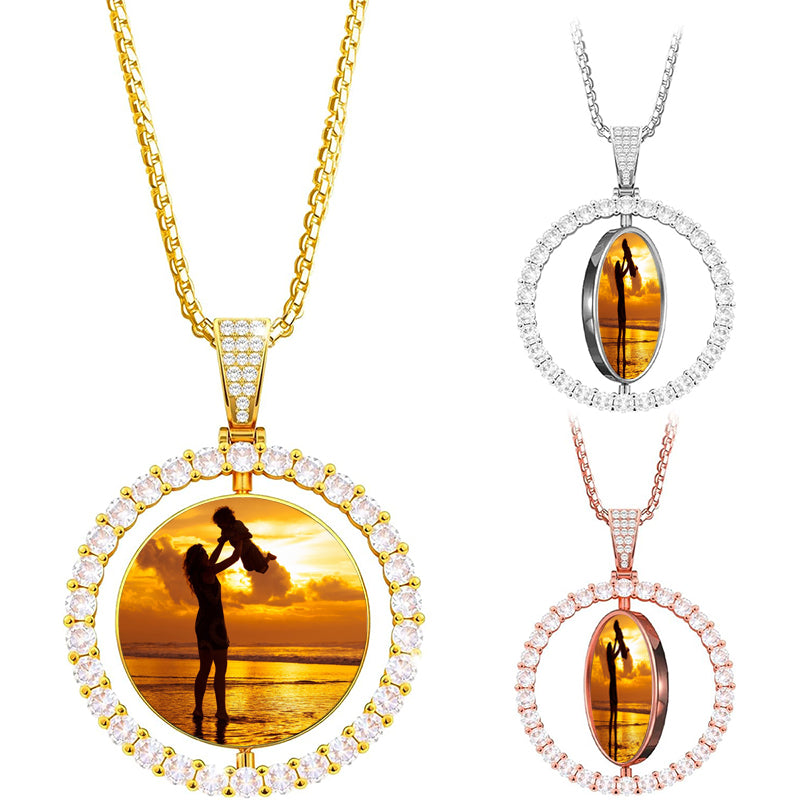 Unique Galentine Gift for Her - Engraved Round Locket Necklace - Custom Locket Jewelry - Mother of Pearl Locket Necklace with 2 Photos